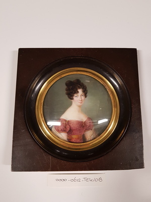 0000-0612-TEK a.jpg; 0000-0612-TEK/OB; Miniatuurportret van (vermoedelijk) Jonkvr. J.M.M. Fagel-Boreel, ca. 1824; waterverfschildering